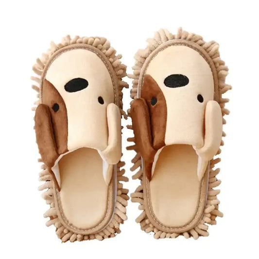 Cartoon Dog Lazy Mop Slippers – Unisex Microfiber Floor Cleaning & Dusting Slippers with Detachable Mop Shoes