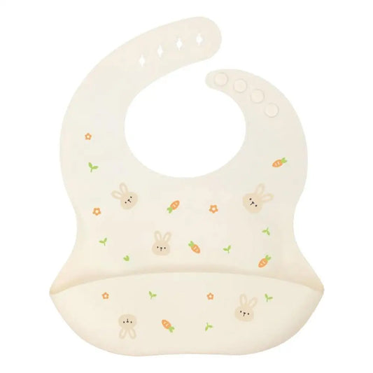 Waterproof Soft Silicone Baby Bibs with Food Catcher – Adjustable Cartoon Print Feeding Bibs for Girls & Boys