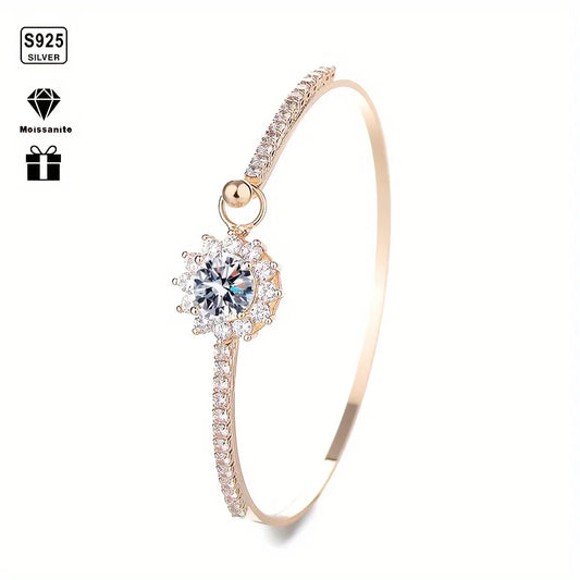 S925 Silver Sunflower Moissanite Bracelet – Unisex 6.5mm Gemstone Jewelry Gift 🌻✨