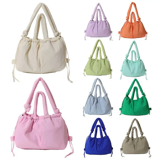 Women’s puffer tote bag – large-capacity nylon puffy handbag with adjustable crossbody strap, solid-color fashion purse for shopping & travel