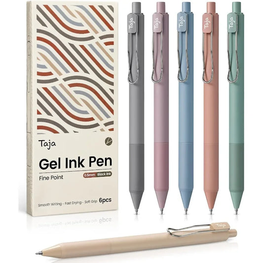 Fine Point Gel Pens Set (6PCS, 0.5mm) – Smooth Quick-Dry Black Ink Pens for Journaling & Notes