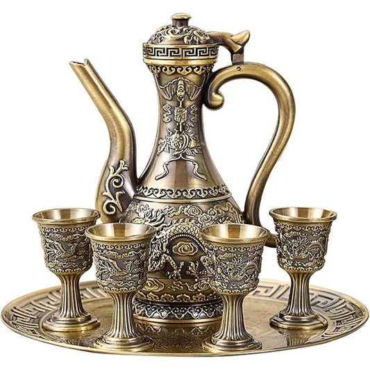 Vintage Turkish Coffee Pot & Cup Set with Metal Tray – Elegant Tea/Coffee Service for 4