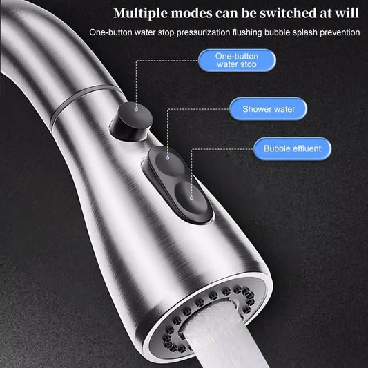 Premium 304 Stainless Steel Pull-Out Kitchen Faucet – Deck-Mounted Mixer Tap with Stream/Sprayer Head (Hot & Cold)