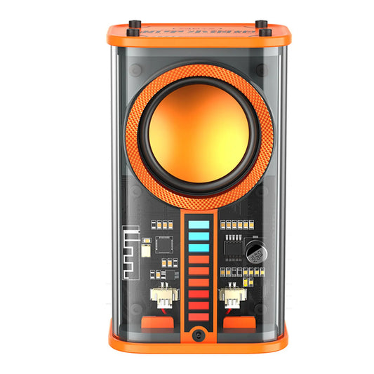 K07 Transparent Bluetooth Speaker – Mecha-Style TWS Stereo Speaker with 3 LED Light Modes & Hands-Free Calling