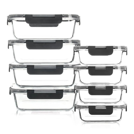 8-Piece Borosilicate Glass Food Storage Containers – BPA-Free Leakproof Meal Prep Set