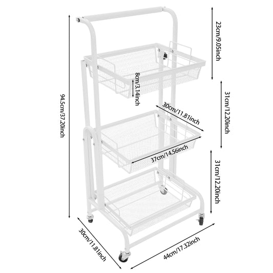 3-Tier Adjustable Rolling Storage Cart with Lockable Wheels – Multi-Room Organizer