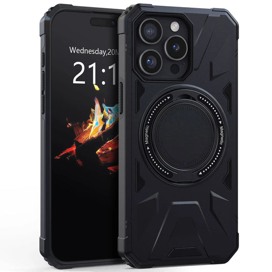 Heavy Duty Rugged Hybrid Case for iPhone 15/15 Plus/15 Pro/15 Pro Max – Magnetic Shockproof Cover with Ring Kickstand