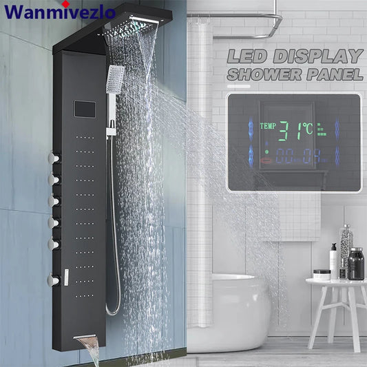 LED Waterfall Shower Panel Tower Set – Body Massage Jets & Rainfall Shower System