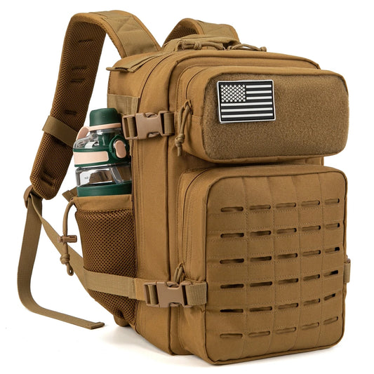25L Tactical Gym & Survival Backpack – MOLLE Laser-Cut Daypack with Dual Cup Holders for Hiking, Hunting & Bug-Out Use