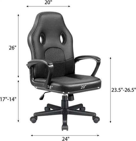 High-Back Leather Gaming Chair – 300 lbs Swivel Task Chair with Arms