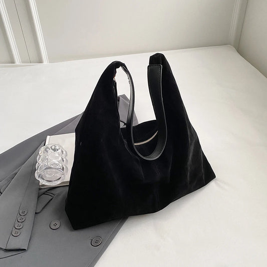 Women’s Suede Shoulder Bag with Zipper – Large Capacity Slouchy Hobo Handbag for Commuter & Travel