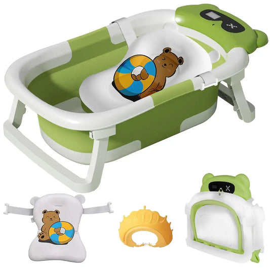 Foldable Baby Bathtub with Thermometer & Floating Cushion – Newborn to Toddler (0-36 Months)