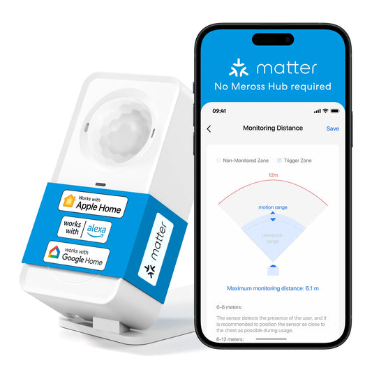 Meross US Matter WiFi Human Presence Sensor – Smart Radar Detector with Luminance & Distance Detection for Smart Homes