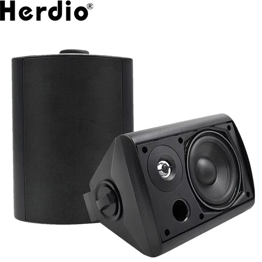 Herdio 5.25" 300W Waterproof Dual Speakers – Indoor & Outdoor Wall Mount Audio System for Home Theater, Garage & Living Room (Black)