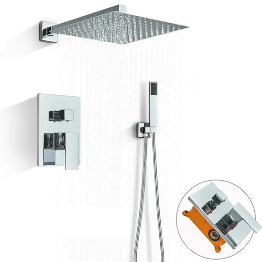 Chrome 16-Inch Rainfall Concealed Shower System Set – Wall-Mounted Mixer Tap