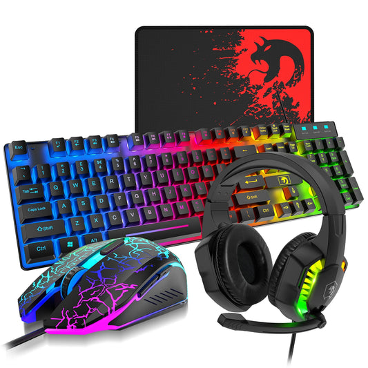 MambaSnake T11 Wired Gaming Combo – Rainbow LED Backlit Keyboard, Gaming Mouse & Headset Set for PC & Laptop