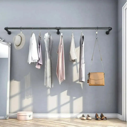 180cm Industrial Pipe Clothes Rail – Wall-Mounted Clothes Hanging Rack, Heavy-Duty Detachable Garment Organizer for Home & Retail