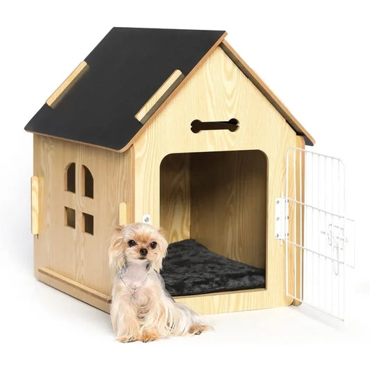 Indoor Wooden Pet House – Cozy Small Dog & Cat Bed with Air Vents & Elevated Floor