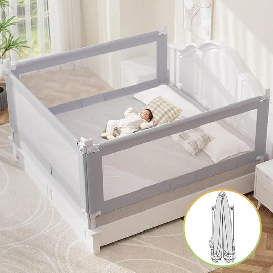 OMZER Bed Guard Rail for Toddlers – Foldable Baby Bed Rail Guard with Child-Lock & Height Adjustable Safety Rails