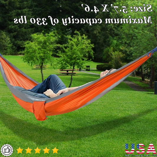 Ultra-Light Nylon Parachute Hammock – 330lb Capacity, Portable Camping Swing Bed with Straps & Carabiners 🏕️🪢
