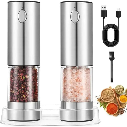 Electric Salt & Pepper Grinder Set – USB Rechargeable with LED Light & Adjustable Grind - PulinGO