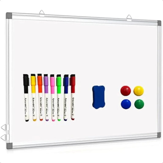 Double-Sided Dry Erase Whiteboard – 16" x 12" Hanging Board with Markers, Magnets & Eraser