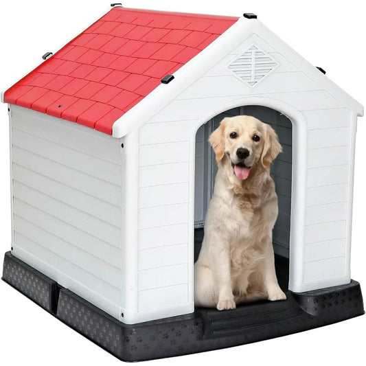 Large Plastic Dog House – Waterproof All-Weather Kennel with Air Vents & Elevated Floor (Indoor & Outdoor Use)