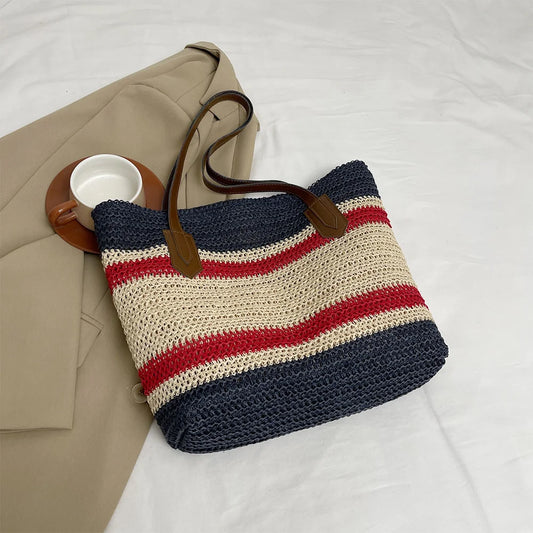 Straw Shoulder Bag for Women – Large Capacity Summer Beach Handbag with Zipper & Crossbody Strap 🏖️👜