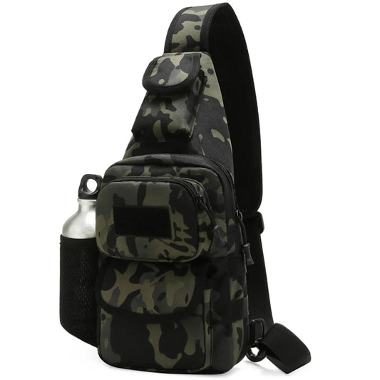 Men’s Casual Outdoor Chest Bag – Multi-Functional Sports Shoulder Messenger with Water Bottle Pouch & Crossbody Design