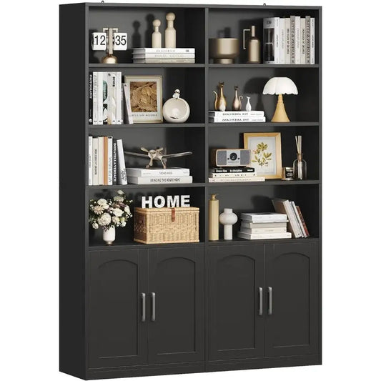 6-Tier Double-Wide Bookshelf & Bookcase with Doors – Large 73″ Tall Open Display Shelves + Storage Cabinets