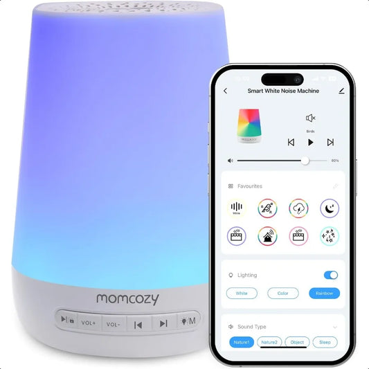 Momcozy Baby White Noise Sound Machine with 34 Soothing Sounds, Night Light & Timer – Toddler Sleep Trainer for Better Sleep