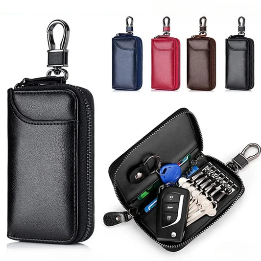 Genuine Leather Keychain Organizer – Unisex Key Bag, Multifunction Wallet & Car Key Holder Pouch