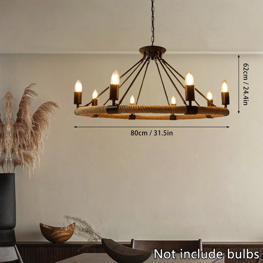 31.5 Inch 8-Light Wagon Wheel Chandelier – Rustic Farmhouse Metal Round Pendant Lighting Fixture