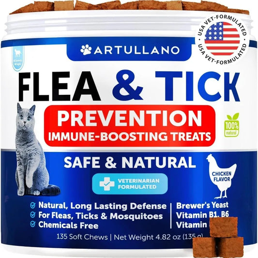 Natural Flea & Tick Prevention for Cats – Chewable Daily Supplement with Vitamins, Oral Pills for Cats & Kittens