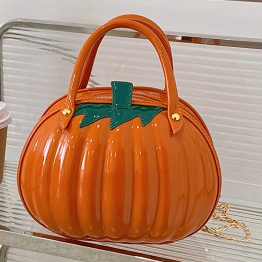 Pumpkin Shape Leather Top-Handle Handbag – Waterproof Cute Shoulder Bag 🎃