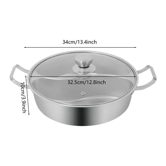 304 Stainless Steel Double-Flavor Hot Pot – Tempered Glass Lid, 5 L / 7 L Capacity