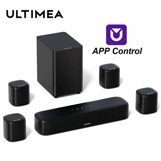 ULTIMEA 7.1ch Virtual Surround Soundbar – 330W Peak Power TV Sound System with Subwoofer, 4 Surround Speakers & App Control