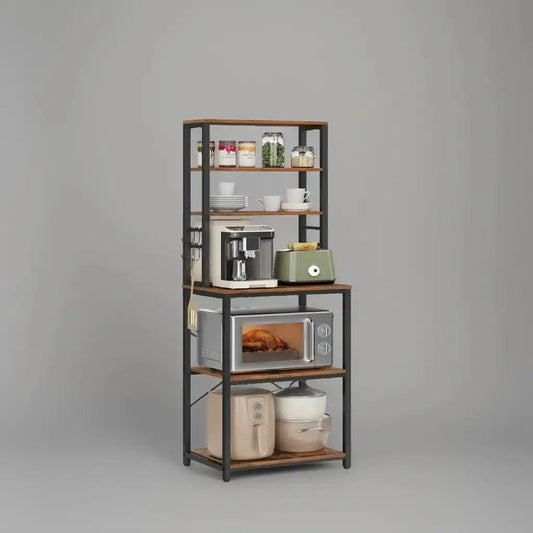 VASAGLE Coffee Bar, 6-Tier Kitchen Shelves with 6 Hooks, Baker’s Rack for Kitchen, Microwave Stand, Industrial - PulinGO