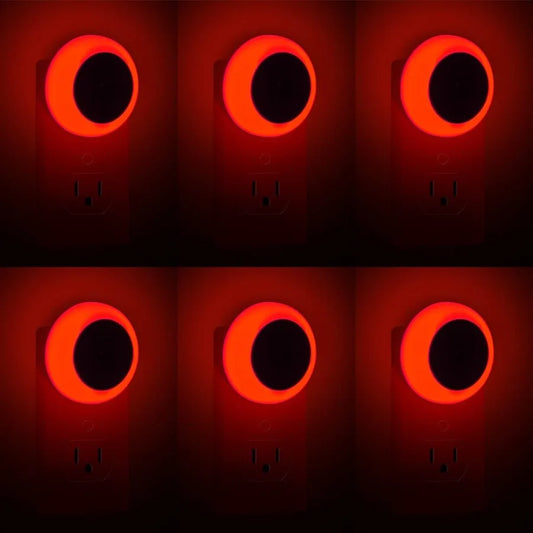 6-Pack Red LED Plug-in Night Lights – Auto Dusk-to-Dawn Sensor Lights for Bedroom, Bathroom, Baby Room, Hallway & Stairs