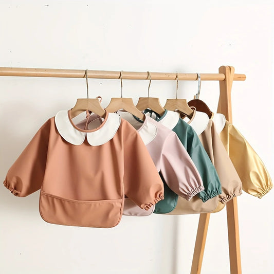 Cute Long-Sleeved Waterproof Feeding Bib – Full Coverage Baby Bib for Mealtime, Art & Holiday Gift