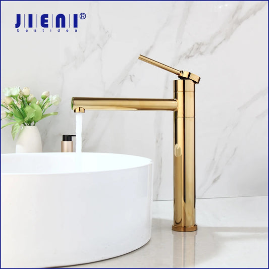 Gold-Plated Deck-Mounted Basin Faucet Mixer – Long Spout Chrome Polish