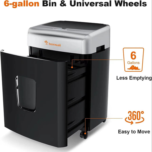 Bonsaii 110-Sheet Auto-Feed Micro-Cut Paper Shredder – Heavy Duty Office Shredder with 6-Gallon Large Waste Bin