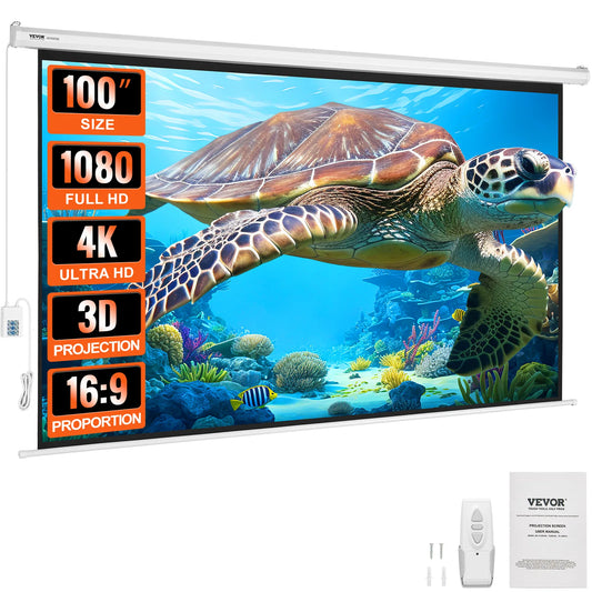 SucceBuy Electric Motorized Projector Screen – 100″ 16:9 Wall-Mounted HD Screen for 4K/1080p Home Theater