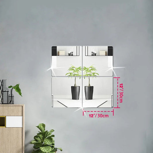4 Pcs 3D Self-Adhesive Mirror Wall Stickers – Flexible Acrylic DIY Mirror Panels for Modern Living Room Décor (20–30 cm, 2 mm Thick)