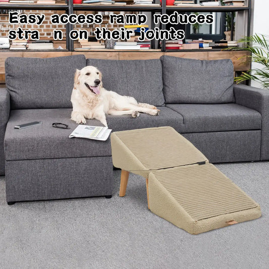 Integrated Dog Ramp & Footstool – Sofa-Height Gentle Incline Pet Step for Dogs