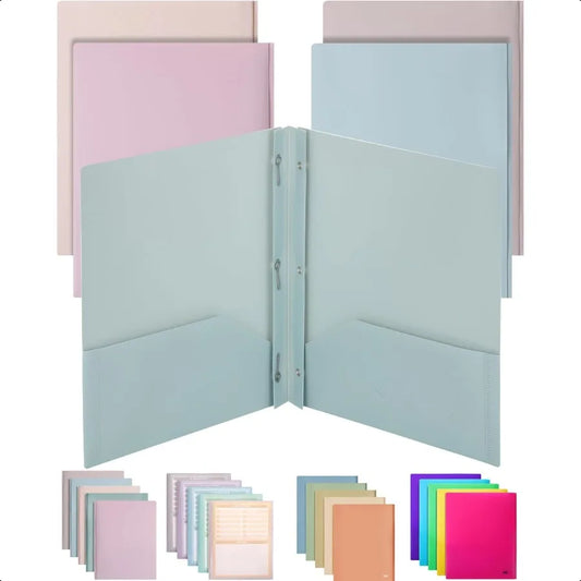 Plastic Folders with Pockets & Prongs – 5-Pack Muted Pastel Colors, Letter Size (8.5" x 11") 🗂️