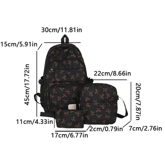 3-Piece Bow Print Backpack Set for Kids – School Backpack with Crossbody Bag & Mini Purse