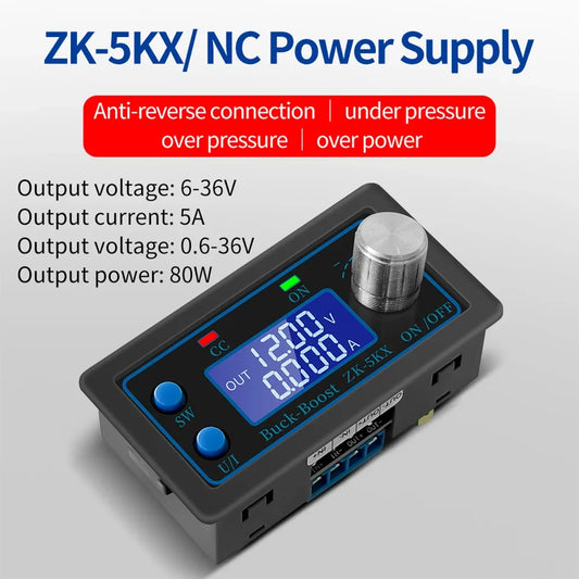 ZK-5X DC Automatic Voltage Regulator – 5A Adjustable Laboratory Power Supply, 0–36V 80W DC-DC Buck Boost Converter Module
