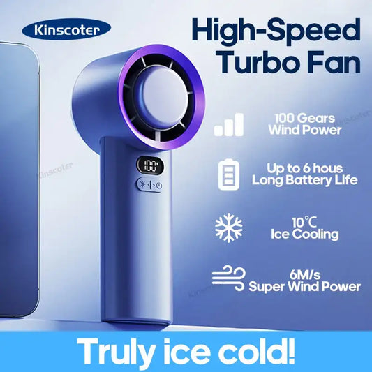 Portable Handheld Turbo Fan – 100-Speed Adjustable Mini Personal Fan, USB Rechargeable, LED Display