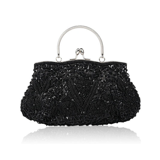 Beaded Women’s Evening Clutch with Chain-Shoulder Strap – Wedding Party Handbag
